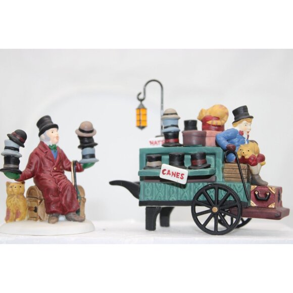 Dept 56 Dickens Village - Chelsea Market Hat Monger & Cart - Picture 1 of 8